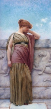 ジョン・ウィリアム・ゴッドワード Painting - バルコニーに寄りかかる 1892年 新古典主義の女性 ジョン・ウィリアム・ゴッドワード